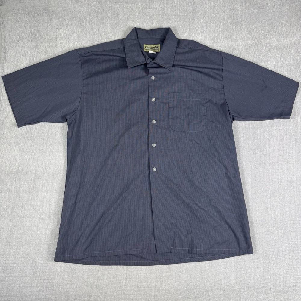 Sunweave Regular Fit Tencel Cotton Button Up Shirt Mens Large Blue Short Sleeve